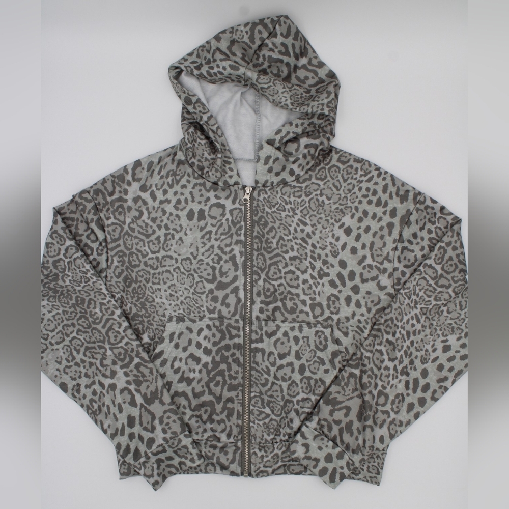 Two-Tone Gray Cheetah Print Zip-Up Hoodie – NWOT Size S